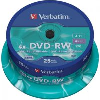 DVD-RW 4.7GB Verbatim 4x 25er Cakebox 43639
